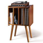 2BHOME soporte-vinilos-madera-acacia con gabinetes, organiza tu colección con estilo.