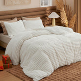 Bedsure edredón flannel rayas crema blanca, tacto suave para dormir caliente.