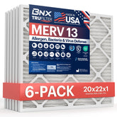 BNX TruFilter 20x22x1, vista frontal, filtración MERV 13 para alérgenos en casa