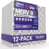 BNX TruFilter 20x20x1: vista frontal del filtro MERV 8 para aire limpio