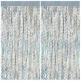 Cortina BOMSI con franja foil plateada para fondo de fiesta reutilizable.