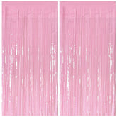 Cortinas BOMSI de flecos metalizados rosadas para fondo de fiesta, ideal para sesiones de fotos.
