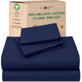 California Design Den: sábanas percal queen navy con tacto crujiente