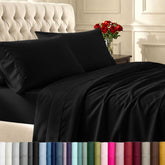 Sábanas California Design Den para cama rey con sateen de 400 hilos en negro.