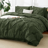 CozyLux edredón Reina Verde Oliva con pintuck para un aspecto moderno y cómodo.