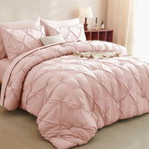CozyLux edredón tamaño reina rosa blush con pliegues decorativos para dormitorio elegante