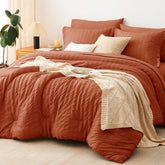 Cozylux juego de cama Reina naranja quemado seersucker para un look cálido y elegante.