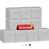 Cajas Criusia 13x13 en gris en estante, solución de almacenamiento versátil.