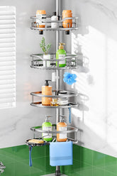 HAMITOR organizador de ducha con tensión y cuatro niveles para mayor capacidad.