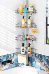 HAMITOR organizador de ducha con tensión 4 estantes, frontal y gran capacidad.