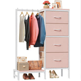 Cómoda HIGDBFE con barra para colgar y cajones, ideal para ordenar prendas.