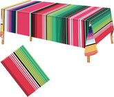 Hxezoc serape mexicano 54x108 sobre mesa, ideal para comidas al aire libre.
