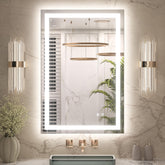 Keonjinn espejo con luz frontal y trasera para baño, iluminación equilibrada y cómoda.