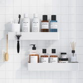 Kitsure Ducha: estantes adhesivos de dos piezas para baño, fácil acceso a productos.