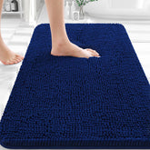 Alfombra de baño OLANLY 30x20 azul marino, ideal para secado rápido.