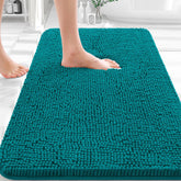 OLANLY alfombra baño chenille azul profundo con tacto suave para pies confortables.