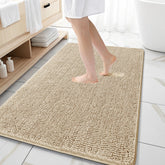 OLANLY Alfombra baño chenille suave 59x35 beige para pies cálidos.