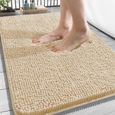 OLANLY alfombra baño chenille suave beige para pies cálidos y confortables