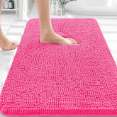 OLANLY alfombra rosa frente: tacto suave y absorción rápida para pies mojados.