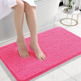 Alfombra de baño OLANLY rosa intenso con chenille suave para pies.