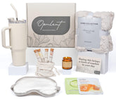 Opulent cesta regalo cuidado mujeres con manta, ideal para relajación y confort.