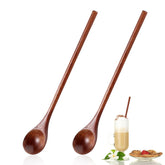 Cucharas de madera Ouligay, juego de dos, longitud larga para mezclar con facilidad.