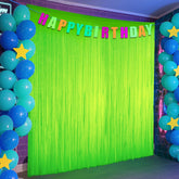 PIGETALE cortinas flecos neon verde macaron brillan bajo luz UV