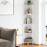 SUNMORY estantería esquina 5 niveles para libros y plantas, optimiza espacio.