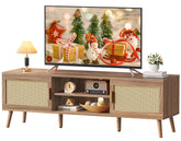 SUPERJARE boho TV stand nogal frente, aporta calidez y organización en la sala