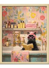 Tsomzxng Gato en baño: arte en lienzo 8x10 para dormitorio con estilo.