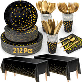 Platos TURNMEON de 9 pulgadas con puntos dorados en negro, elegancia festiva.