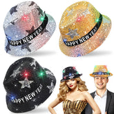 TURNMEON sombrero año nuevo oro con LED, ideal para selfies en fiestas.