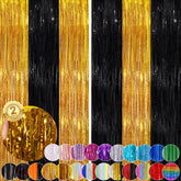 Cortina de flecos de aluminio UWPVOWSR, efecto foil negro dorado para ambientar fiestas.