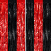 Cortina de franjas metalizadas de UWPVOWSR en negro y rojo para fondo festivo.