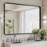 VooBang espejo de baño, vista frontal, marco profundo negro ideal para maquillaje diario