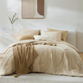 WRENSONGE Conjunto colcha queen beige: diseño minimalista para dormitorio cómodo.