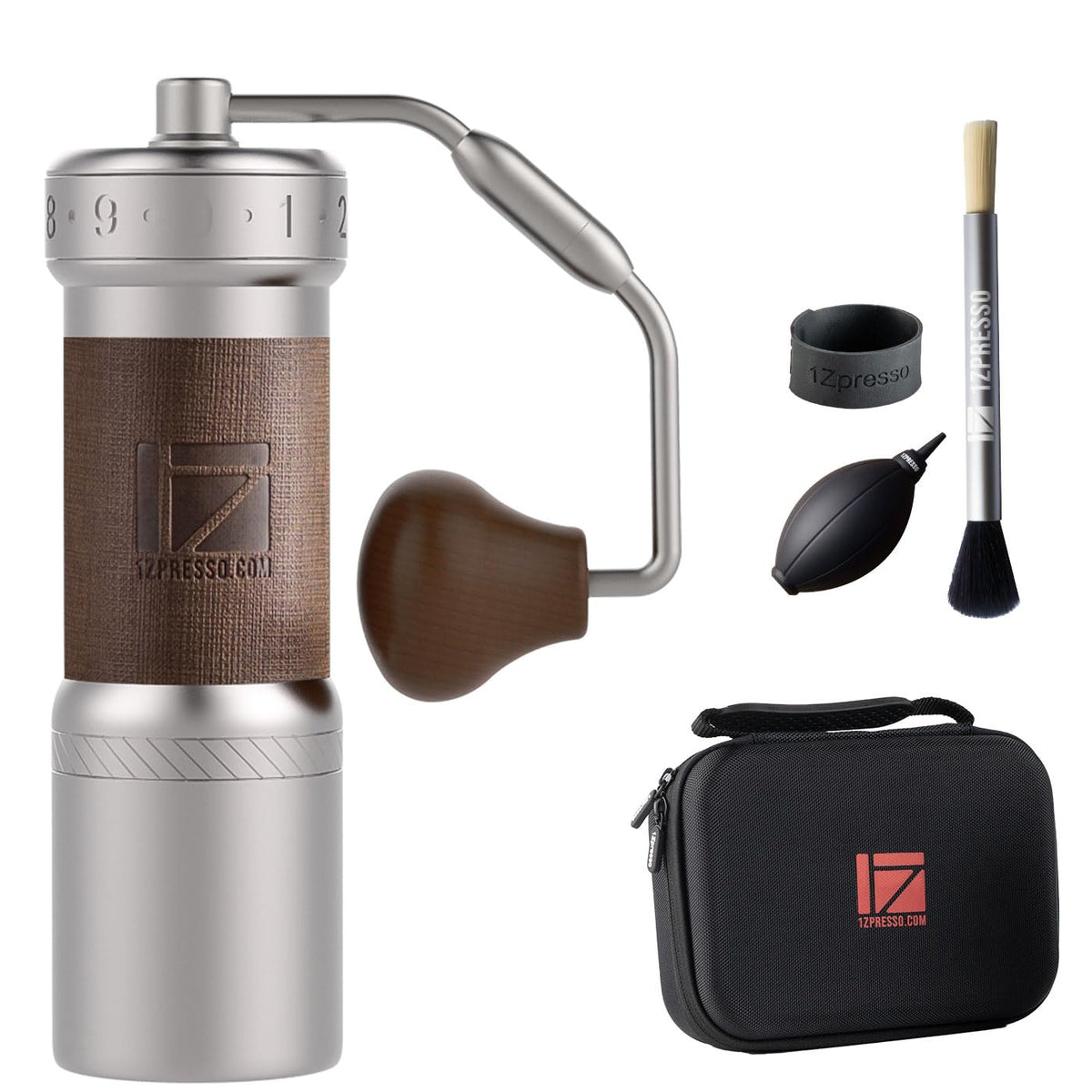 1Zpresso K-Ultra molinillo manual plateado con estuche, ideal para viajar