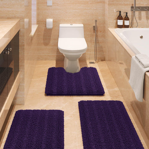 Alfombra ACCUMTEK lila estriada grande 20x32, suave y absorbente para el baño.