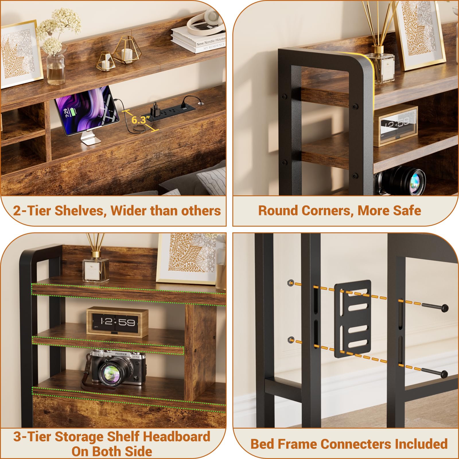 Aheaplus cabecera de cama doble incluye adaptadores para distintos marcos.