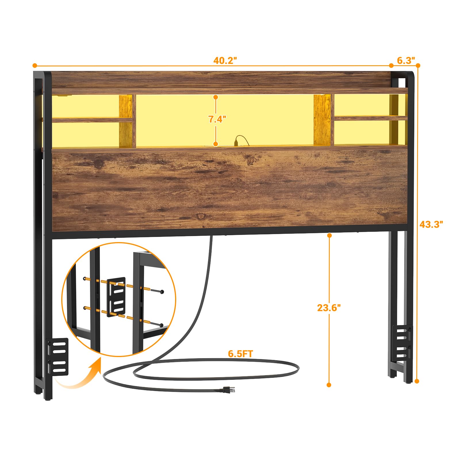 Aheaplus cabecera de cama doble con estante de dos niveles para organización.