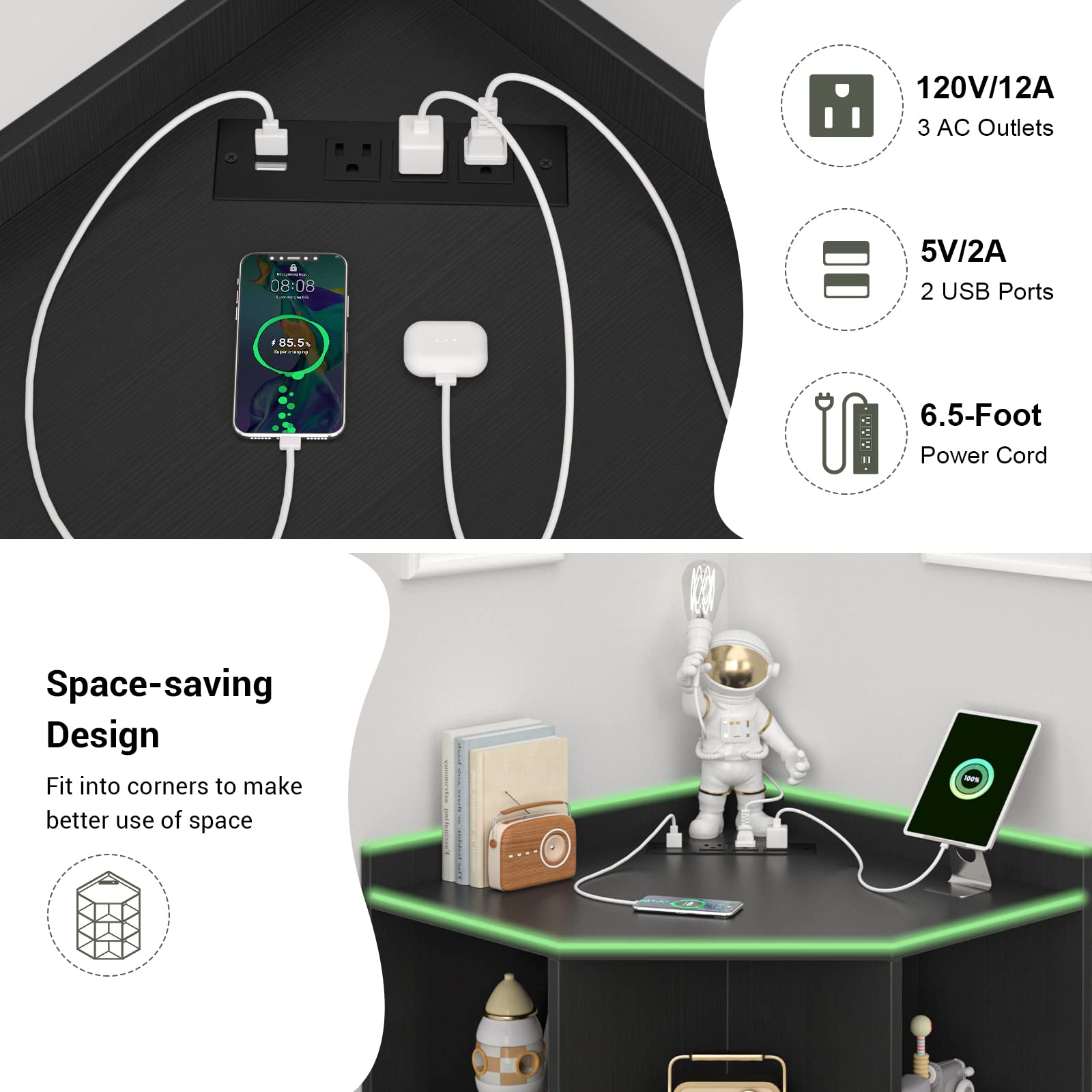 Puertos USB y enchufes integrados para múltiples dispositivos con Aheaplus.