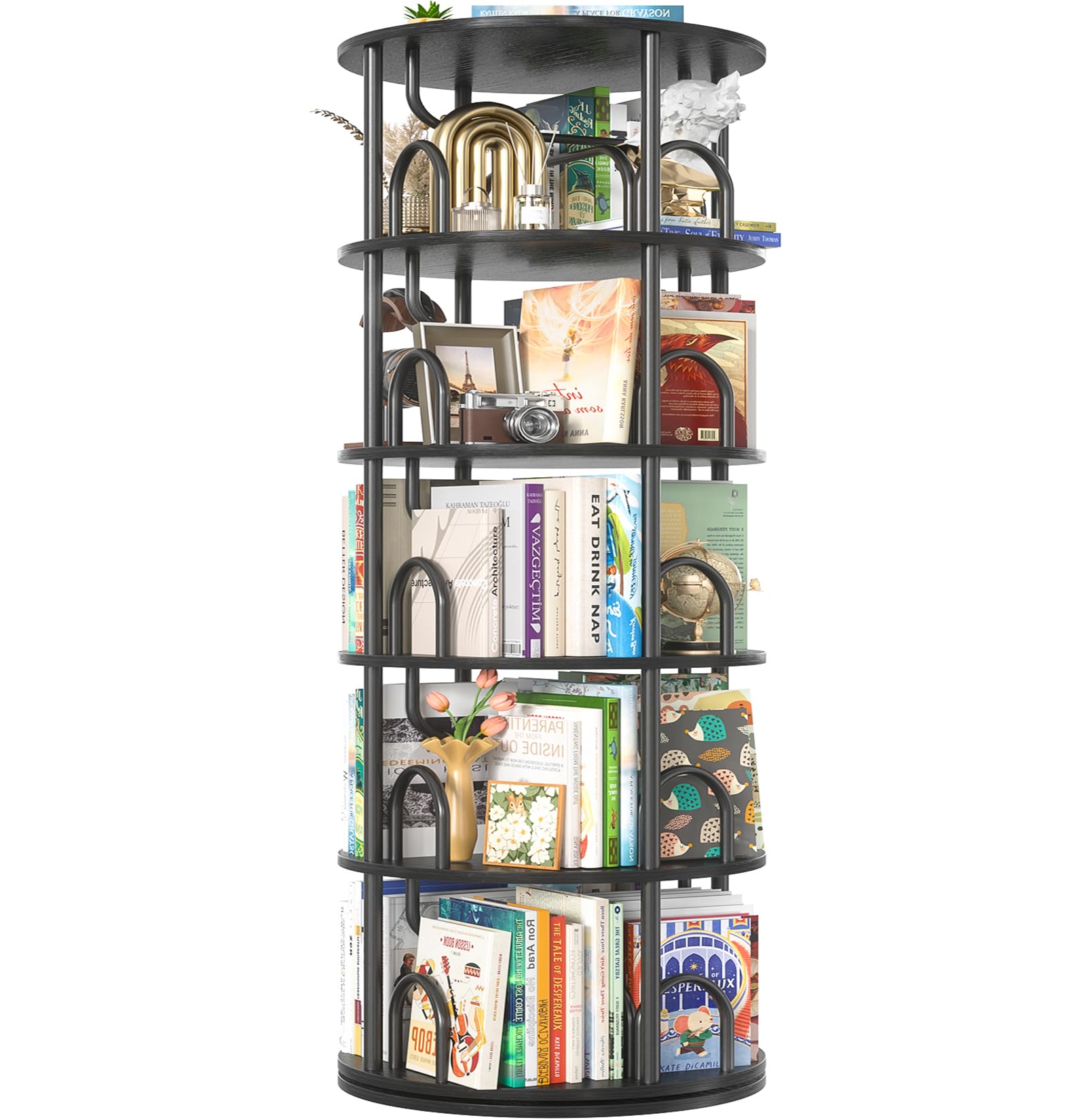 Aheaplus Torre de Libros giratoria 5 niveles: orden y accesibilidad para tus libros.