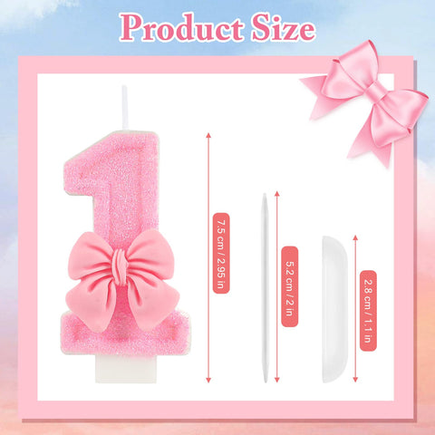 Vela decorativa AKURIEEY rosa con lazo para tarta