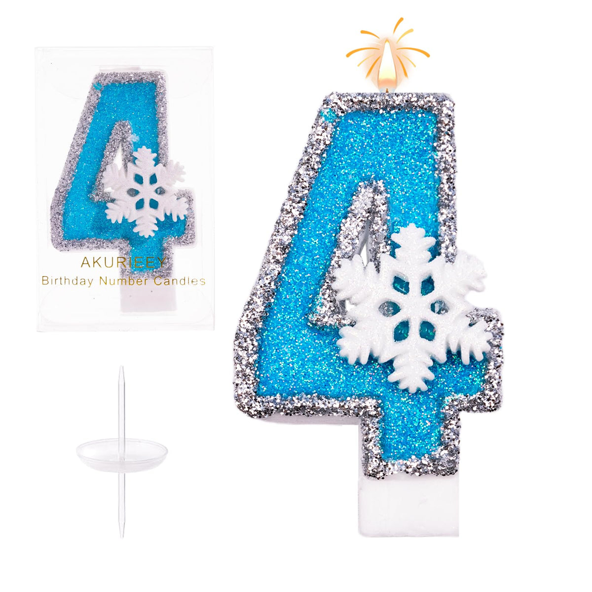Velas AKURIEEY con copos de nieve azules para tarta, añaden brillo festivo