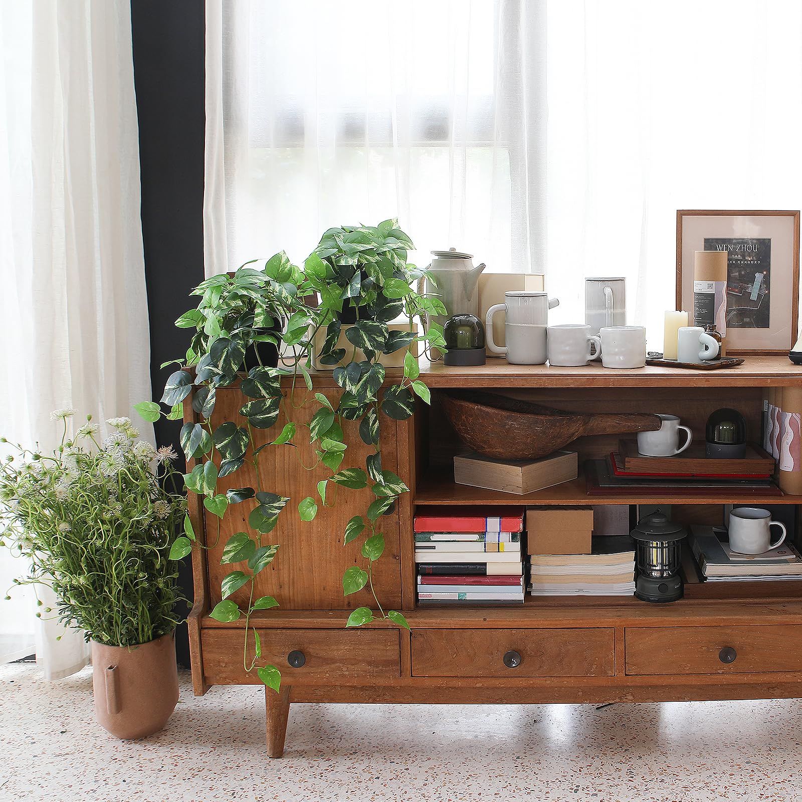 Alyptus Pothos decoración de estantería con planta artificial duradera.