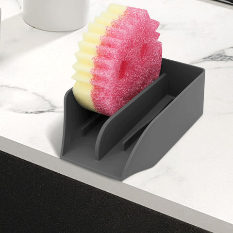 Amazyc-US esponja sonriente en soporte de lavabo, ideal para orden y secado rápido.