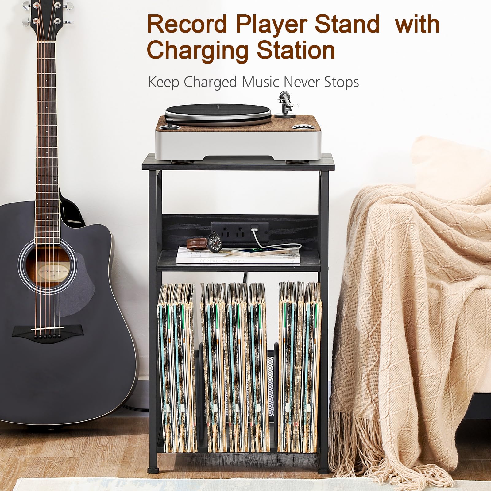 AMHANCIBLE estante tres estantes: amplio espacio para vinilos y accesorios