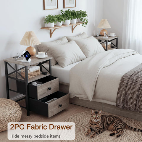 AMHANCIBLE mesa de noche con dimensiones y cable de alimentación