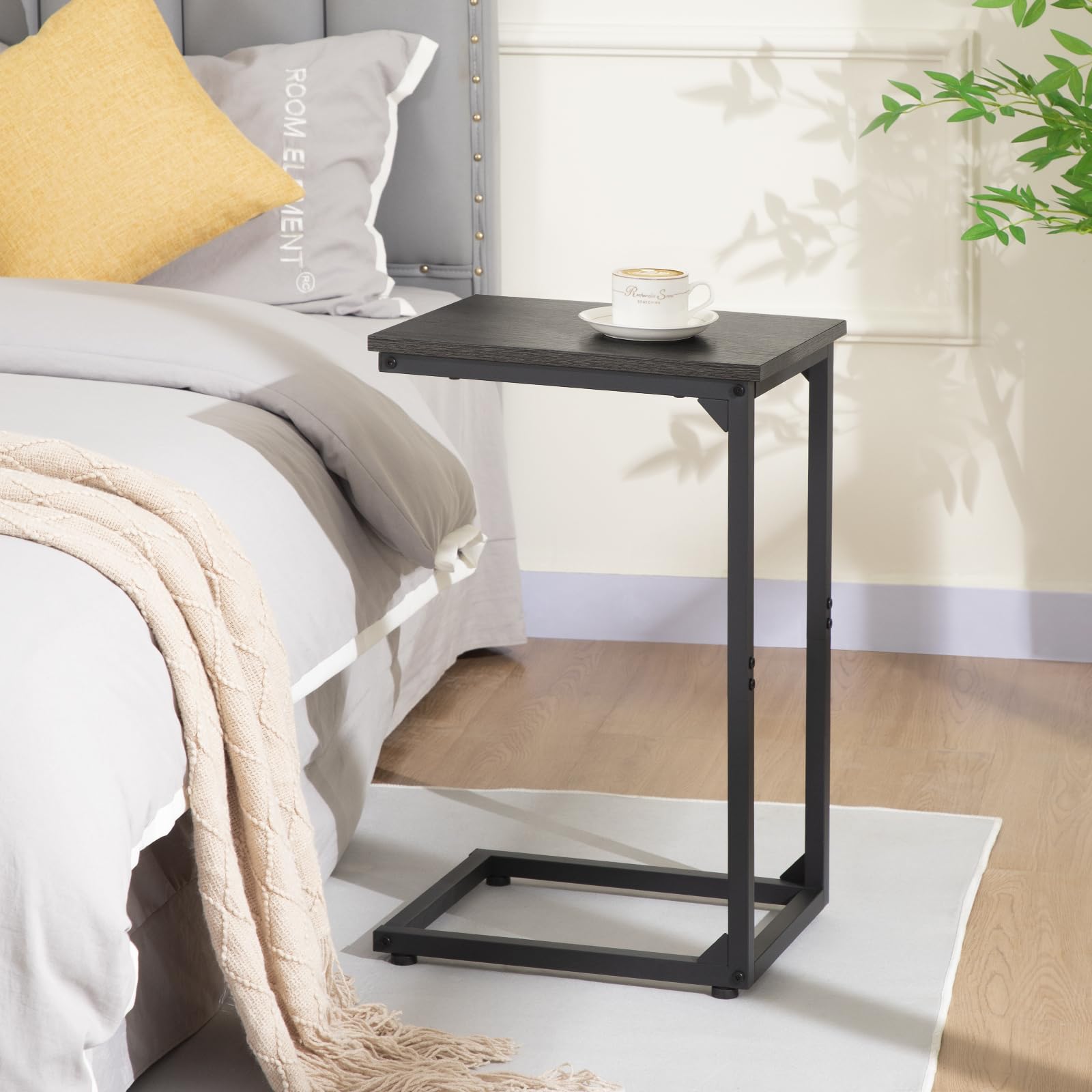 AMHANCIBLE mesa lateral forma C para dormitorio, apoyo cómodo al despertar.