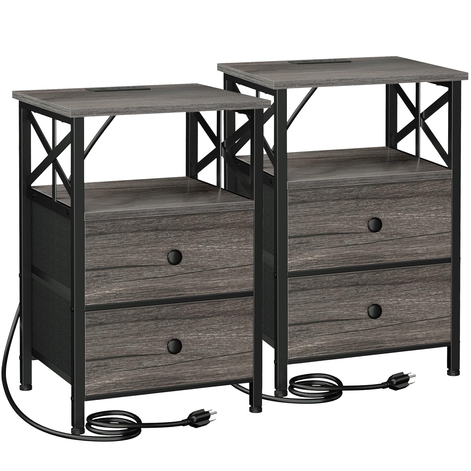 AMHANCIBLE mesita de noche con dos tomas para cargar dispositivos junto a la cama